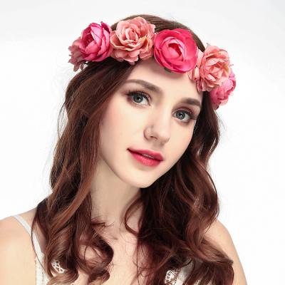 China Nylon Garland Crown Floral Ribbon Boho Wedding Festival Flower Headband Hair Garland for sale