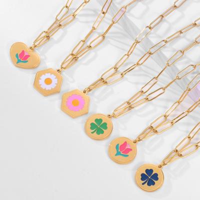 China Fashion Gold Plated 2021 Trendy Y2K Tulip Necklace Bracelet Lucky Clover Stainless Steel Pendant Jewelry Set Bracelets Christmas Gift for sale