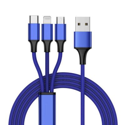 China Fast Charging Nylon Braided 3ft 3 In 1 Micro USB 8pin Type C v8 Fast Charging Cable USB Charger Cable For Mobile Phone for sale