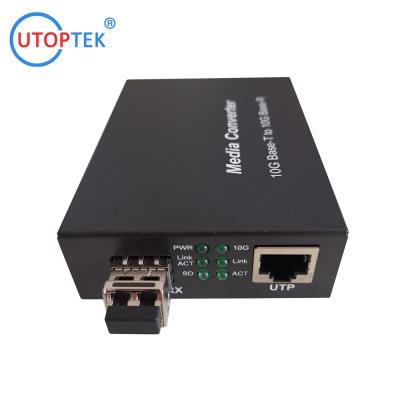 China 10G SFP+ to RJ45 Fiber Media Converter with 10G SR 850nm 300m SFP+ Transceiver Module for sale