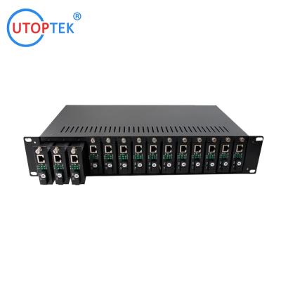 China Media converter RACK Chassis Mount 14/16slots 19in 2U dual AC power for CCTV Network using for sale