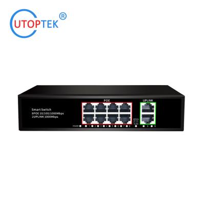 China 8x10/100/1000M POE 30W+2 UPlink UTP IEEE802.3af/at POE Etherent switch for CCTV Network system for sale