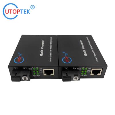 China 10/100/1000Mbps SM Bidi 20km Fiber media converter 1310/1550nm with DC5V power supply for sale