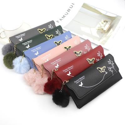 China Color card bag coin purse simple women's wallets fashionable long long wool bow ball clutch purse women's purse for sale