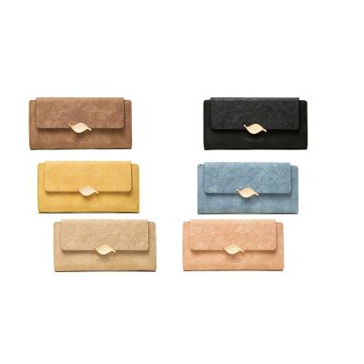 China High Capacity Ladies Long Frosted PU Leaf Buckle Clutch Large Capacity Wallet Multifunctional Card Holder for sale