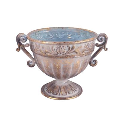 China Antique Europe Metal Gold Planter With Cast Iron Handles French Vintage Style for sale