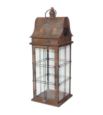 China Rustic Vintage Antique French Metal Country Brown Hurricane Lantern From Europe for sale