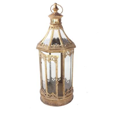 China Home And Garden Decoration Metal Wrought Iron Furnishing Good Quality And Cheap Golden Wind Lantern Candlestick Lamp for sale