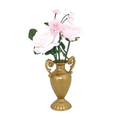 China Antique French style Fashional gold vintage mold embossed decorative metal flower vase for wedding and home interior decoration for sale