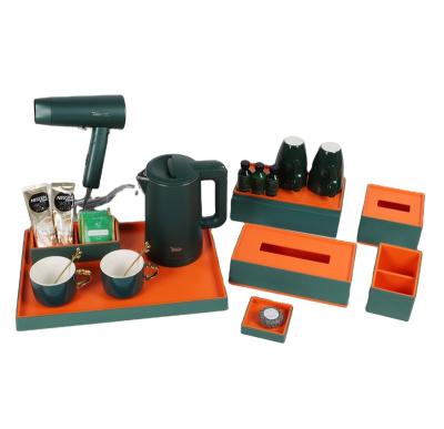 China ABS material +new polymer material between tray kettles tea coffee accessories hotel room boutique luxury rubber and resin customized electric set for sale