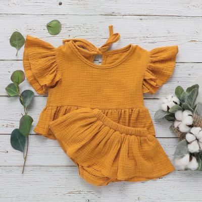 China Lyc-4100 Babies Casual Clothes Sets 2 Piece Infant Kid Clothing Summer Ruffle Top Shorts Baby Canvas Set for sale