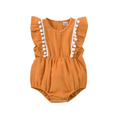 China Baby lyc-940 summer babies romper sleeveless cotton canvas ruffles sleeveless infant jumpsuit newborn clothes for sale