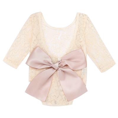 China Summer casual wholesale baby fashion lyc-2140 big bow lace romper for newborn girl for sale