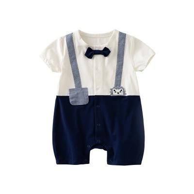 China High-end lyc-5519 cotton baby boy rompers polyester/cotton summer flat-leg rompers button down short sleeve romper for sale