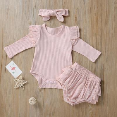 China Breathable Lyc-2027 2020 Summer Baby Cotton Ruffle Baby Clothes Sets Infant Clothing 3Pcs Outfits for sale