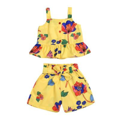 China Summer lyc-2119 kids casual babies toddler floral vest crop tops shorts set summer outfit child for sale