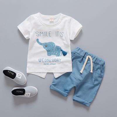 China LYC-3001 Breathable Popular Promotional Toddler Boy Outfits Cartoon Elephant T-shirt+Shorts Boy's Clothing Set for sale