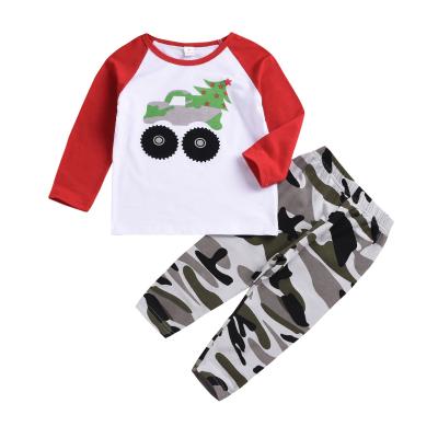 China Autumn lyc-2241 CASUAL set long sleeve clothes cartoon T-shirt Tops+camouflage pants boy clothing set 2021 for sale