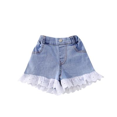 China Whosale Kids Summer Short Pants Girl Sunflower Tulle Lace Denim Waterproof Shorts for sale