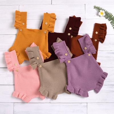 China Jumpsuit soft clothes boutique new girl lyc-3112 Ruffle Onesie suspender knitted shorts baby sweater romper for sale