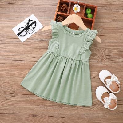 China New summer style solid color baby and toddler skirt cotton flight sleeve baby dress breathable lyc-4954 for sale