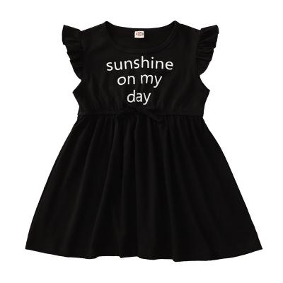 China Lyc-5502 casual 2021 summer new arrival sleeve letter print black flared baby girl dress for sale