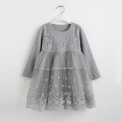 China Fashion lyc-4117 2021 long sleeved skirt spring autumn princess breathable mesh girls lace quilting dress for sale