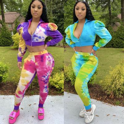 China QUICK DRY Women's Long Sleeve Pants With Top Set Pants Casual Tight Tie Dyed Two Piece Set for sale