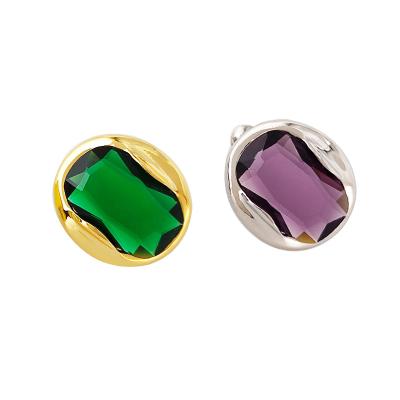 China Emerald Round Earrings Women Environmental Friendly Design Feel High Quality Luxury Gold Plated 18K Circle Emerald Stud Earrings for sale