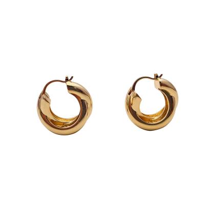 China High Quality Tasty Fashion Environmentally Friendly 25mm Brass Gold Plated Chunky Twist Hoops Earrings For Women for sale