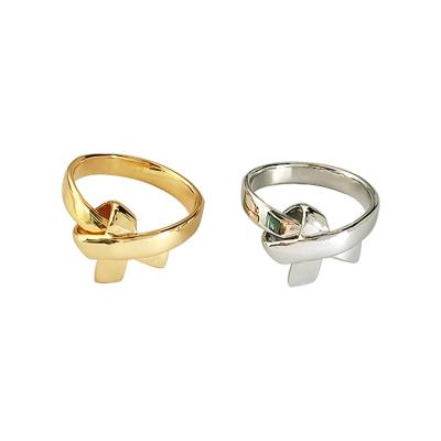 China 19mm Environmental Friendly 18K Gold Plated Hot Sale High Quality Kpop Design Bow Ring For Women for sale