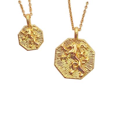 China 43cm Environmental Friendly 18K Gold Plated Hot Selling High Quality Hexagonal Lion Necklace For Women for sale