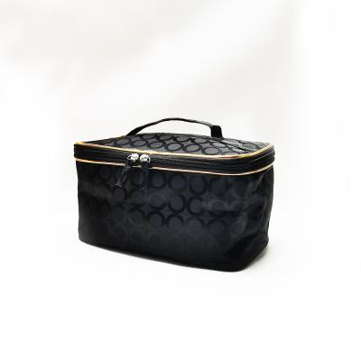 China Custom Large Compactacity Square Large Capacity Toiletry Bag Jacquard Makeup Bag Portable Black Zipper Cosmetic Bag for sale