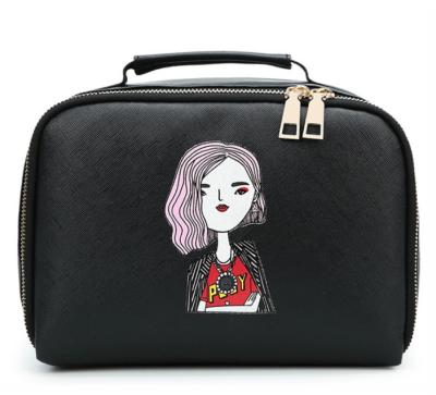 China Easy To Be Taken Promotional Portable PU Leather Beauty Bag With Cute Printing for sale