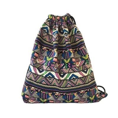 China Full Waterproof Canvas Drawstring Backpack Printing String Bags for Women Men, Black Water Resistant Folding Yoga Drawstring Bags for sale