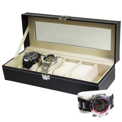 China Black Faux Leather 6-Watch Bracelet Display Case for sale