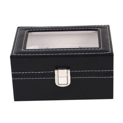 China Watch Box Faux Leather Display Glass Top Jewelry Case for sale