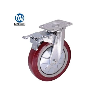 China Rigid Cheap Made In China Heavy Duty Pu Universal Brake Top Hole Industrial MW Casters Wheel In 300 Kg Load for sale