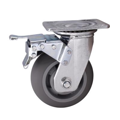 China Rigid Manufacturer Supplier 125 Mm Top Plate Industrial Heavy Duty Tpr MW Caster Wheel With Brake for sale