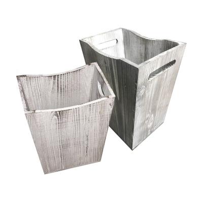 China Sustainable Rustic Wooden Paper Scrap Trash Can With Cutout Handles Wooden Trash Can Wooden Waste Paper Baskets for sale