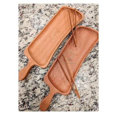 China Unique Wooden Serving Board With Portable Handles Cheese Wooden Tray Wood Food Serving Platter Customized Size for sale