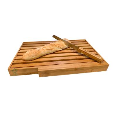 China New Design Viable Wooden Fancy Bread Board Bamboo Bread Cutting Board With Bread Crumb Catcher for sale