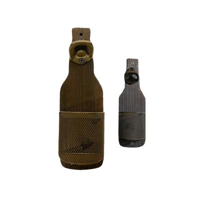 China New Vintage Design Wooden Wall Mounted Bottle Opener Wall Mounted Bottle Opener With Catcher For Father Friends Men And Beer Lovers for sale