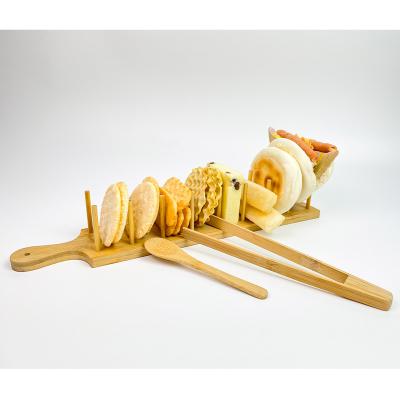 China Sustainable Wooden Taco Rack Holder Bamboo Taco Serving Tray Wood Tortillas Burritos Holder Stands for sale