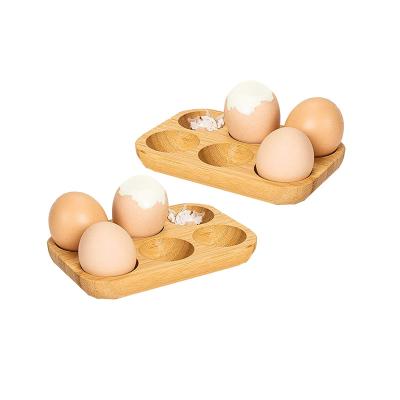 China Europe Premium Bamboo Egg Holes Tray Countertop Mini Wooden Egg Holder For Deviled Egg for sale