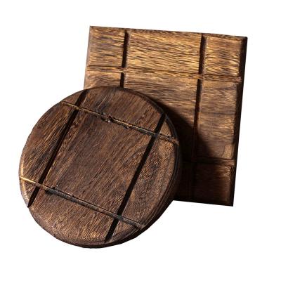 China Brown Minimalist Rustic Dark Solid Wood Wooden Table Coaster Drink Coasters Beer Wooden Coasters for sale