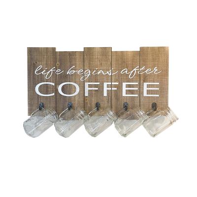 China Rustic Wall Mounted Rustic Coffee Mug Holder Organizer Coffee Cup Holder Wooden Sign for sale