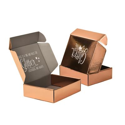 China Rose Gold Skin Care Recyclable Eco Friendly Unique Holographic Cosmetic Corrugated Mailing Mailer Packaging Box for sale