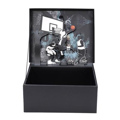 China Reused Logo Printed Basketball Luxury Rigid Materials Custom Book Style 3D Pop Up Card Board Surprise Gift Box With Bag For Boy for sale