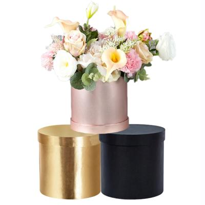 China Recycled Materials Wholesale Customizable Metallic Gold Cylinder Red Rose Small Gift Packaging Floral Gift Tin Box, Boxes For Flower Arrangements for sale